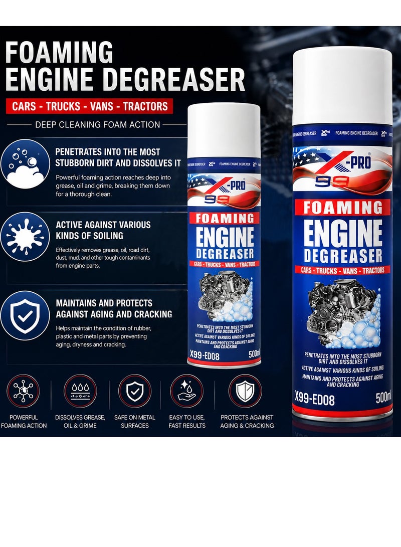 X Pro 99 X-PRO 99 Foaming Engine Degreaser X99-ED08 500ml Engine Cleaner Foam for Cars Trucks Vans Tractors Motorcycles Heavy Equipment Grease Oil Dirt Grime Removal Automotive Maintenance Cleaning Spray.ERPC 38223 - Image 2