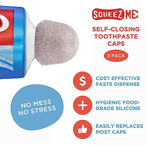 Chrome Cherry SqueezMe Self-Closing Toothpaste Caps, Silicone Lid for Kids & Adults, No Mess Toothpaste Dispenser, Easy Squeezer Cap for Tubes, Bathroom Accessory, Glitter, Pack of 6 - Image 2