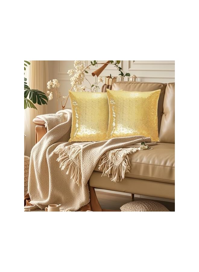 The Bros Set of 2 Sequin Decorative Pillow Cover Gold Throw Pillow Covers for Couch Sofa Throw Pillows 18 X 18 Inches - Image 3