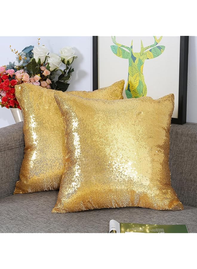 The Bros Set of 2 Sequin Decorative Pillow Cover Gold Throw Pillow Covers for Couch Sofa Throw Pillows 18 X 18 Inches - Image 1