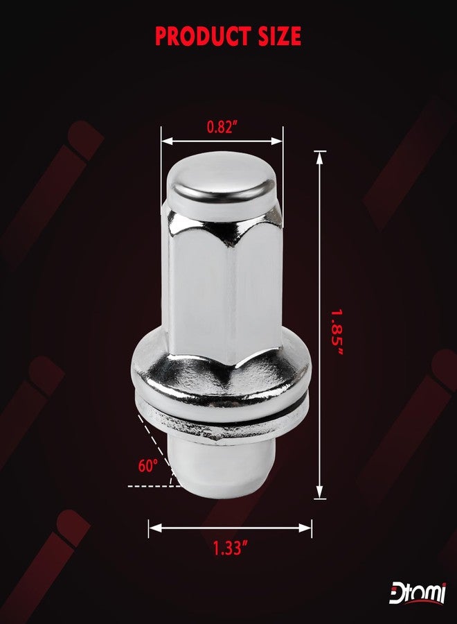 Dtomi صواميل عجلات Dtomi M14X1.5mm مطلية بالكروم - 14x1.5mm، 1.80 بوصة، 7/8 22 مم، غسالة سداسية متوافقة مع سيارات تويوتا ولكزس تندرا وسيكويا ولاند كروزر LX وLX470 وLX570، بديل للأرقام 611-277 و90942-01103 (20 قطعة) - Image 4