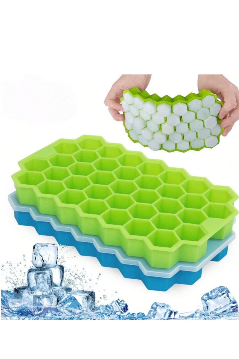 صينية مكعبات الثلج المرنة المصنوعة من السيليكون على شكل قرص العسل مع غطاء، 37 فتحة، مرنة وناعمة مناسبة للثلاجة والفريزر لصنع مكعبات ثلج صغيرة 1قطعة ( قد يختلف اللون ) - Image 1