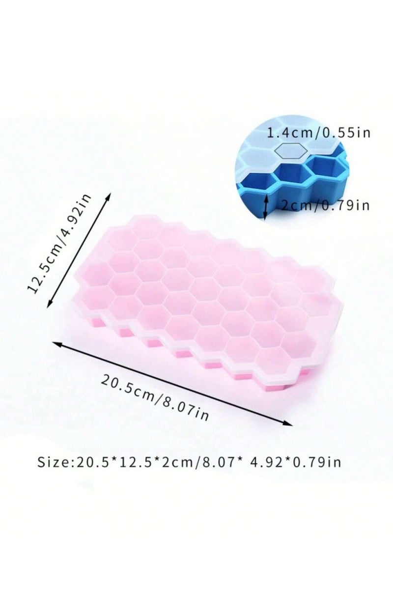 صينية مكعبات الثلج المرنة المصنوعة من السيليكون على شكل قرص العسل مع غطاء، 37 فتحة، مرنة وناعمة مناسبة للثلاجة والفريزر لصنع مكعبات ثلج صغيرة 1قطعة ( قد يختلف اللون ) - Image 2