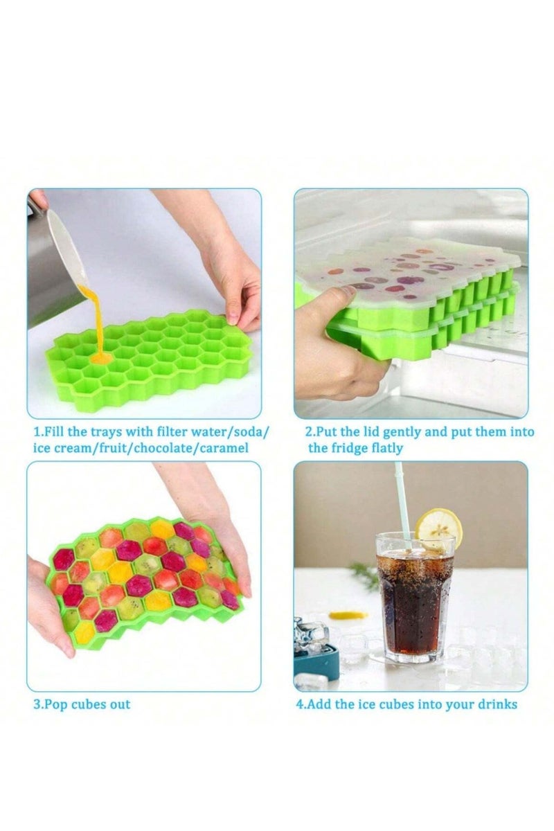 صينية مكعبات الثلج المرنة المصنوعة من السيليكون على شكل قرص العسل مع غطاء، 37 فتحة، مرنة وناعمة مناسبة للثلاجة والفريزر لصنع مكعبات ثلج صغيرة 1قطعة ( قد يختلف اللون ) - Image 5