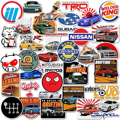 WallDesign تصميم الحائط Race-Ready 40 مجموعة من ملصقات JDM الأصلية القابلة للإزالة واللصق لإكسسوارات الهواتف المحمولة وأجهزة اللابتوب هدية مطلية مطبوعة من الفينيل المتين لثقافة السرعة اليابانية الحقيقية لمحبي السيارات 51 مم - Image 1