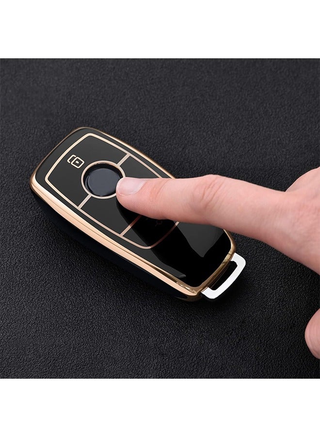 HS Key Cover For Mercedes - Car Key Protective Cover For Mercedes Benz E Class 2017 S 2018 Remote Fob Key - Golden Edge-Black - Image 5