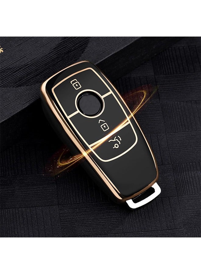 HS Key Cover For Mercedes - Car Key Protective Cover For Mercedes Benz E Class 2017 S 2018 Remote Fob Key - Golden Edge-Black - Image 4