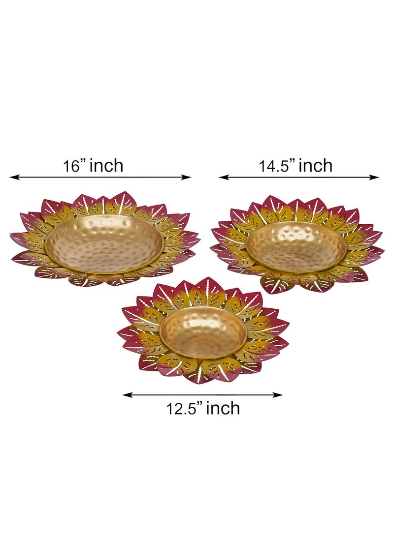 Webelkart Webelkart Premium Printed Leaf Design Set of 3 Flower Shape Flower Decorative Urli Bowl for Home Floating Flowers for Home,Table Decor| Diwali Decoration(Multicolor)  - Image 3