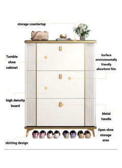 AWD Shoe Rack Cabinet in Double Tipping, Shoe Cabinet 3 Flipping Doors Large Capacity Shoe Storage Wooden Shoe Rack Free Standing Organizer For Entryway Hallway Entrance  - Image 4