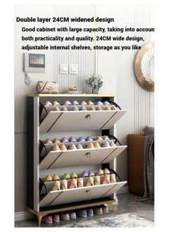 AWD Shoe Rack Cabinet in Double Tipping, Shoe Cabinet 3 Flipping Doors Large Capacity Shoe Storage Wooden Shoe Rack Free Standing Organizer For Entryway Hallway Entrance  - Image 5