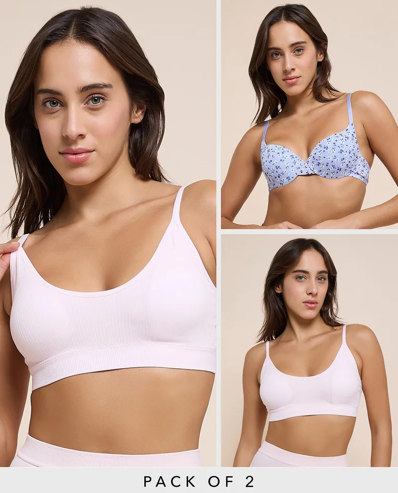 R&B 2 Pack Ribbed Padded Sports Bra
