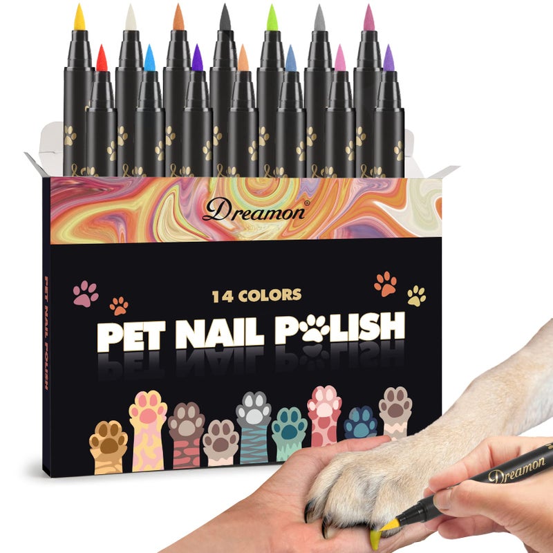 Dreamon Dog Nail Polish Pen, 14 Colors Pet Nail Polish Set to DIY Beautiful Dog Nails Ideas, Creative Dog Accessories Nail Polish Pens Quick Dry & Easy to Use (A) - Image 1