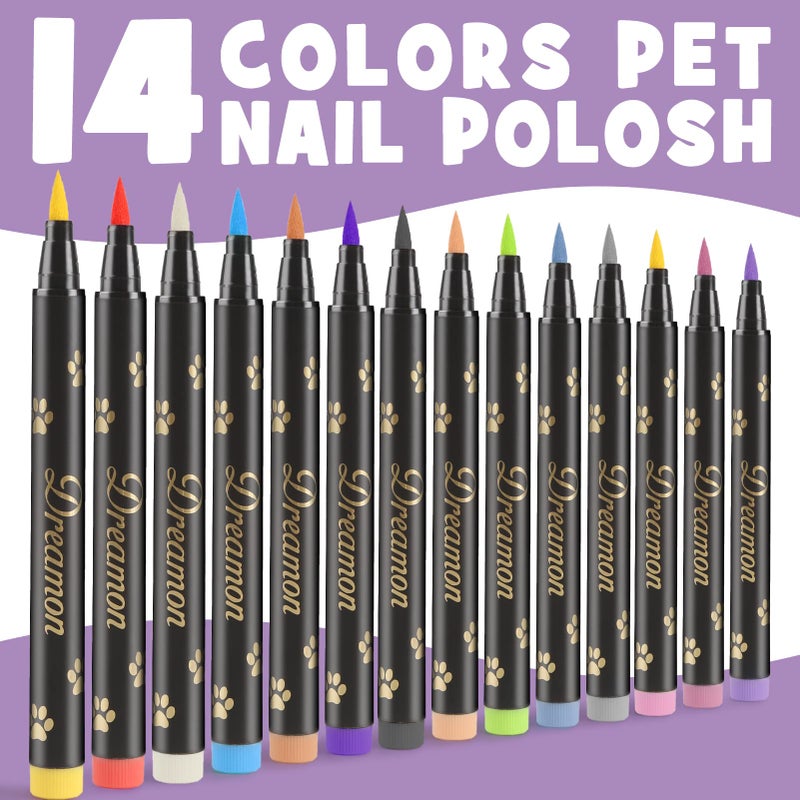 Dreamon Dog Nail Polish Pen, 14 Colors Pet Nail Polish Set to DIY Beautiful Dog Nails Ideas, Creative Dog Accessories Nail Polish Pens Quick Dry & Easy to Use (A) - Image 4