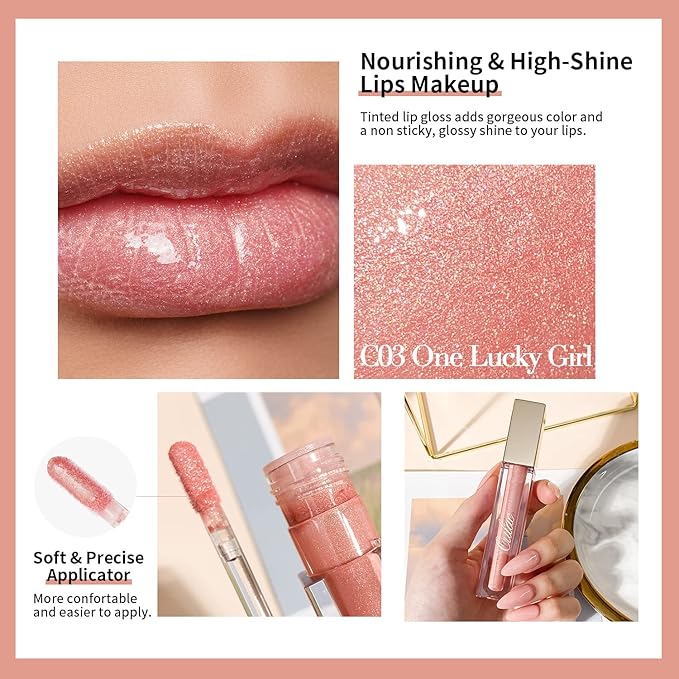 Oulac Oulac Makeup Crystal Shine Lip Gloss Pink Glossy Shiny Shimmer Plumping Non Stick Formula Moisturising - Image 2