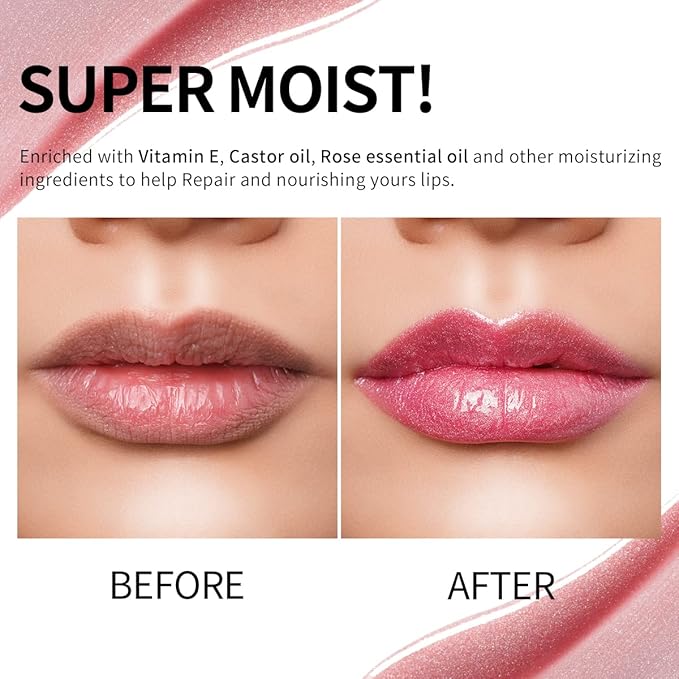 Oulac Oulac Makeup Crystal Shine Lip Gloss Pink Glossy Shiny Shimmer Plumping Non Stick Formula Moisturising - Image 4