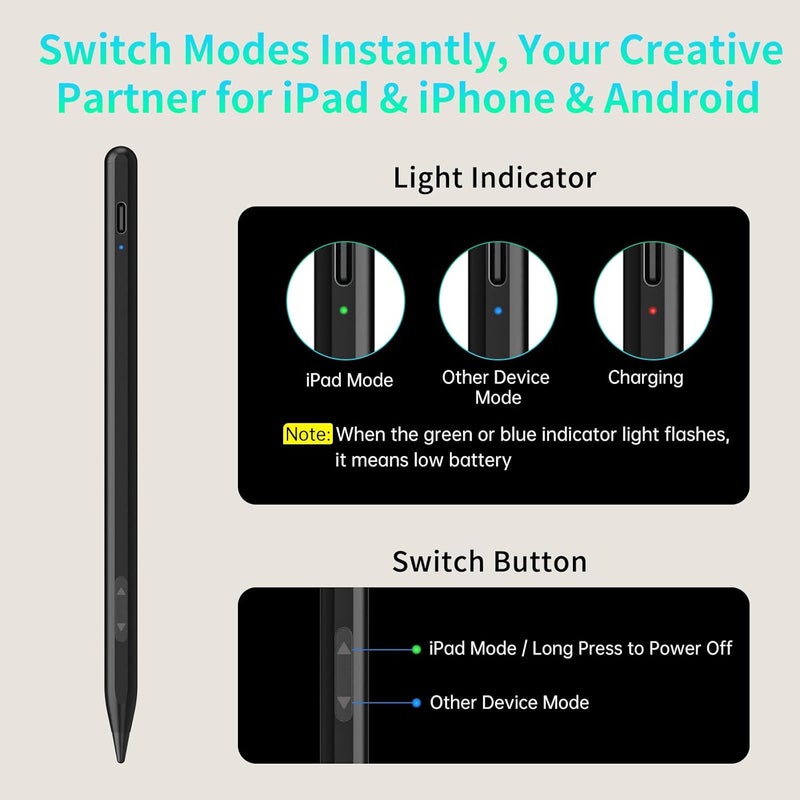DIGIROOT Dual System Stylus Pencil for Switch/iOS Android Touch Screens, 15 Mins Faster Charge Universal Stylus Pen Compatible with Samsung and All Tablet Devices - Image 3