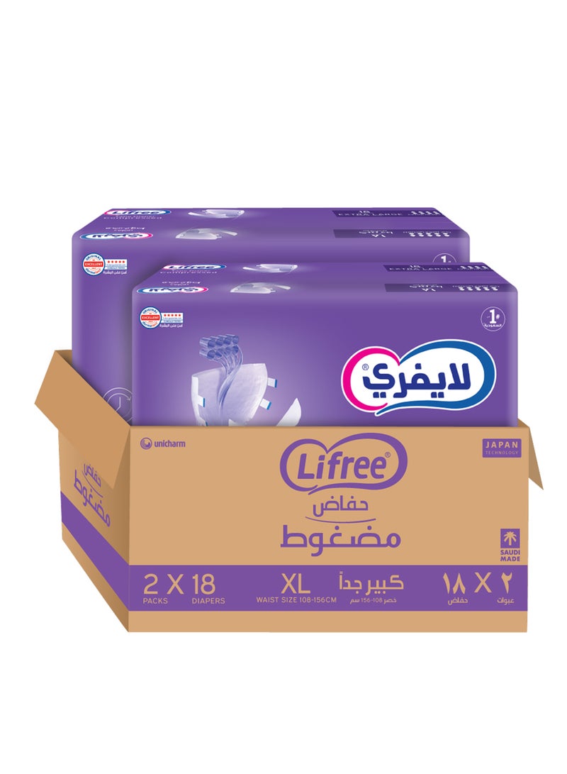Lifree Compressed Adult Diaper Tape Xl Size 8 Cup Absorbency Jumbo Box 36 Pieces  - Image 1