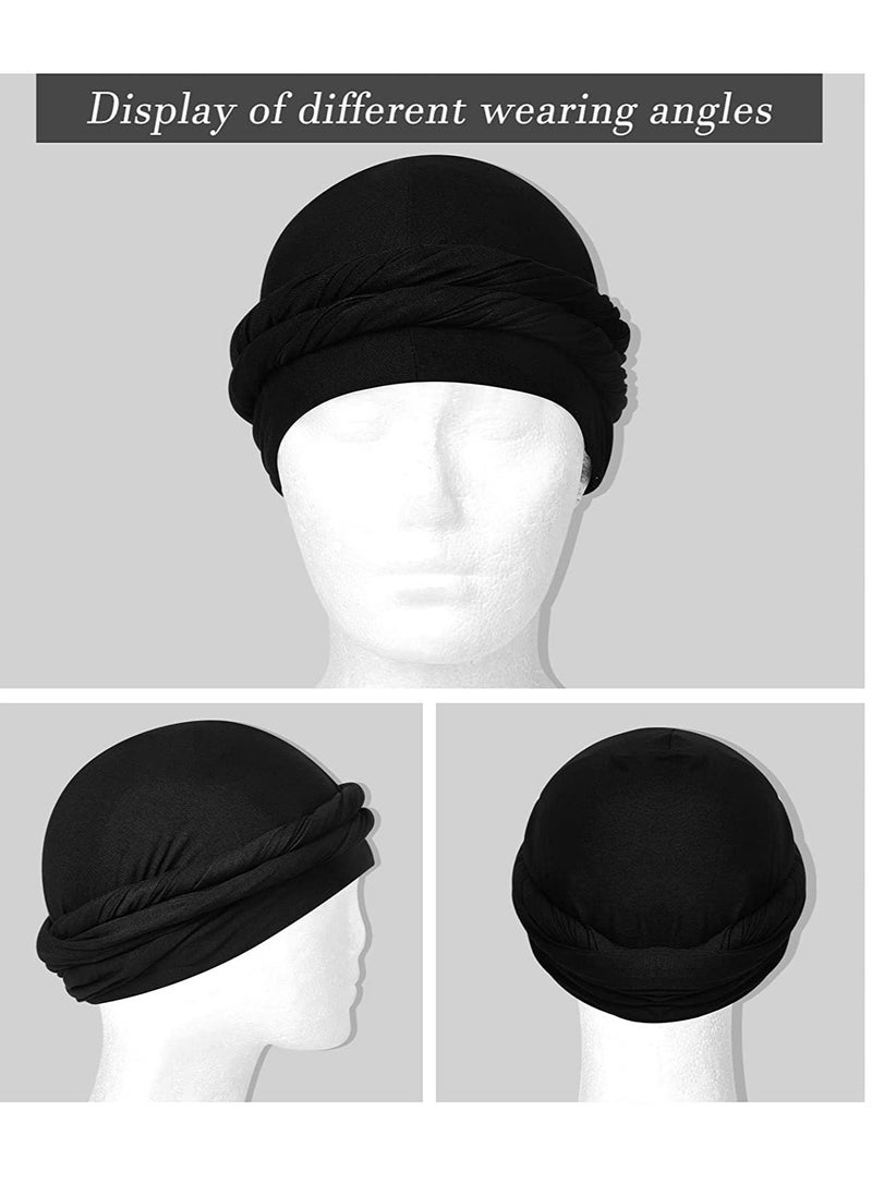 Excefore - Turban for Men Turban Vintage Twist Head Wraps for Men Stretch Modal and Satin Turban Scarf Tie for Hair 2 Pcs - Image 1