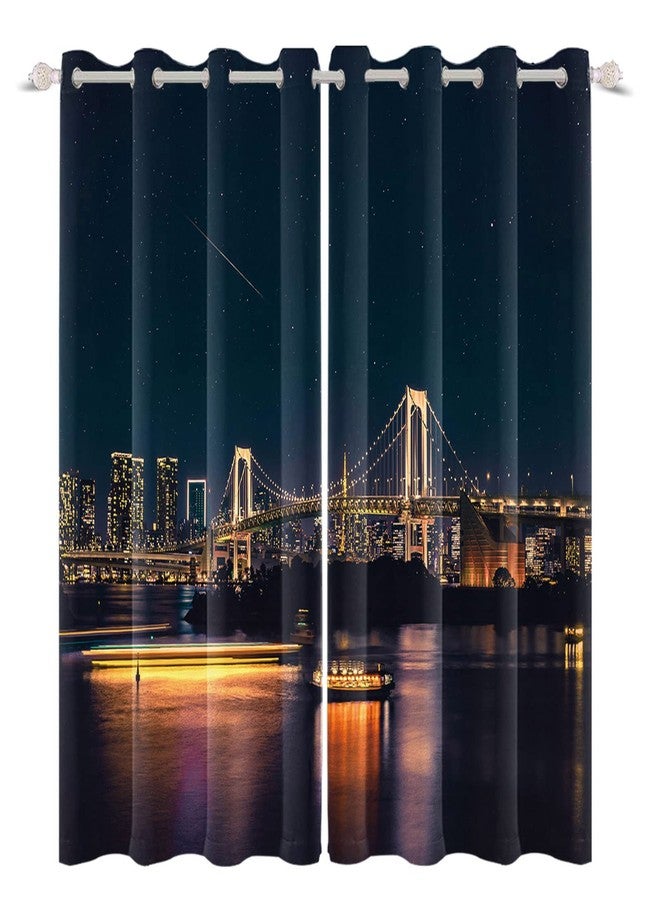 Umpoo City Night View Blackout Window Curtains New York Manhattan Bay Bridge Midnight Cityscape Window Drapes for Modern Office Living Room Bedroom Decorative Set of 2 Panels, 52x72 Inch - Image 4