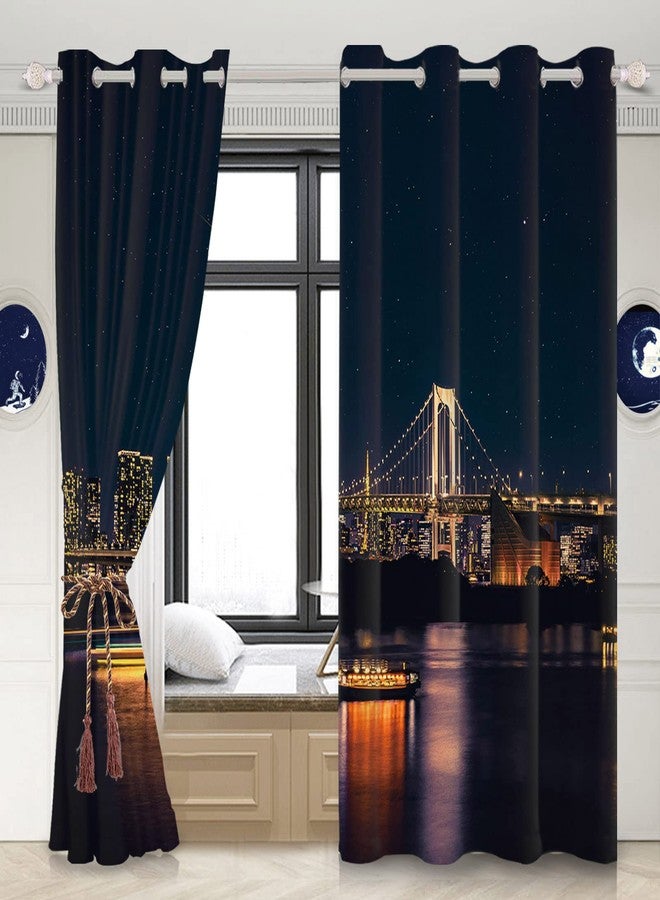 Umpoo City Night View Blackout Window Curtains New York Manhattan Bay Bridge Midnight Cityscape Window Drapes for Modern Office Living Room Bedroom Decorative Set of 2 Panels, 52x72 Inch - Image 2