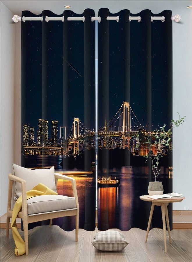 Umpoo City Night View Blackout Window Curtains New York Manhattan Bay Bridge Midnight Cityscape Window Drapes for Modern Office Living Room Bedroom Decorative Set of 2 Panels, 52x72 Inch - Image 1