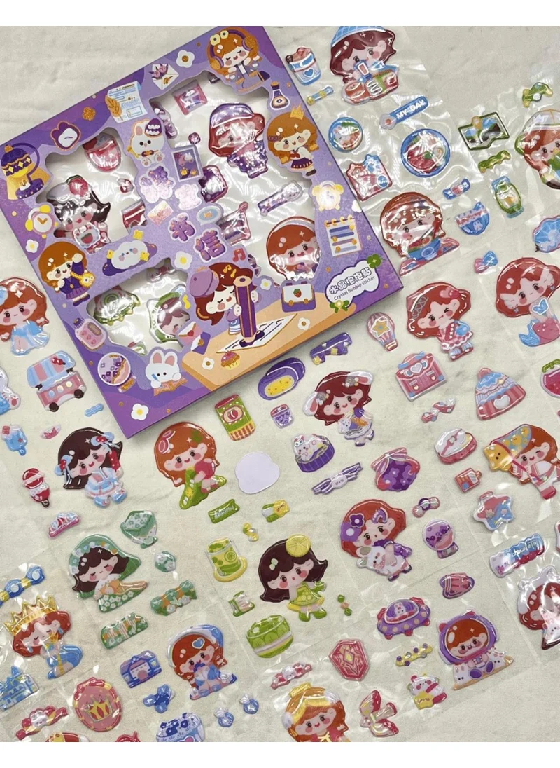 Kağıt Gemi Dükkan Cute Girl at School 3 Section 18 Sheets Purple Box Embossed Sticker Set Waterproof/Bullet Journal