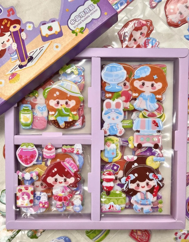 Kağıt Gemi Dükkan Cute Girl at School 3 Section 18 Sheets Purple Box Embossed Sticker Set Waterproof/Bullet Journal