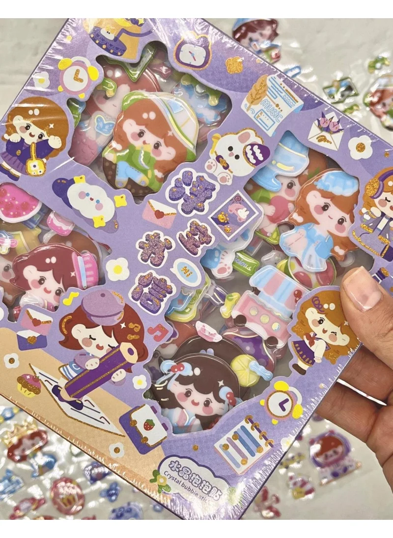 Kağıt Gemi Dükkan Cute Girl at School 3 Section 18 Sheets Purple Box Embossed Sticker Set Waterproof/Bullet Journal
