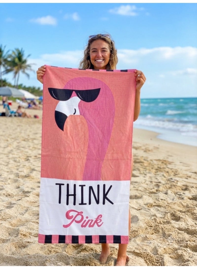 cotton beach towel,flamingo print,120x60 cm - Image 1
