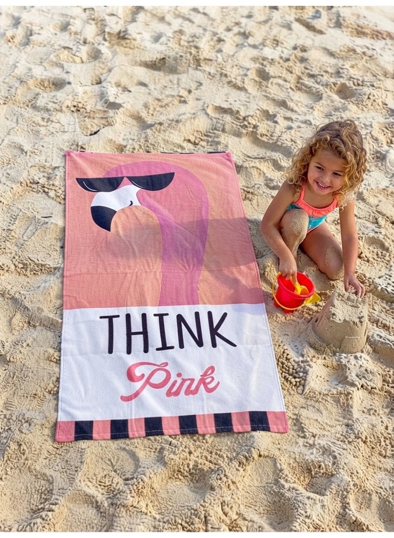 cotton beach towel,flamingo print,120x60 cm - Image 2