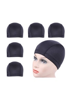 yantaisiyu 5 Pcslot Black Dome Caps Wig Caps For Making Wigs Stretchable Hairnets Wig Cap With Wide Elastic Band (Dome Cap M)  - Image 1