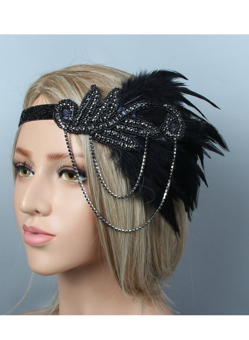 Generic 1920s Women Feather Flapper Vintage Headpiece Roaring 20s Great Gatsby Headband（B)  - Image 3