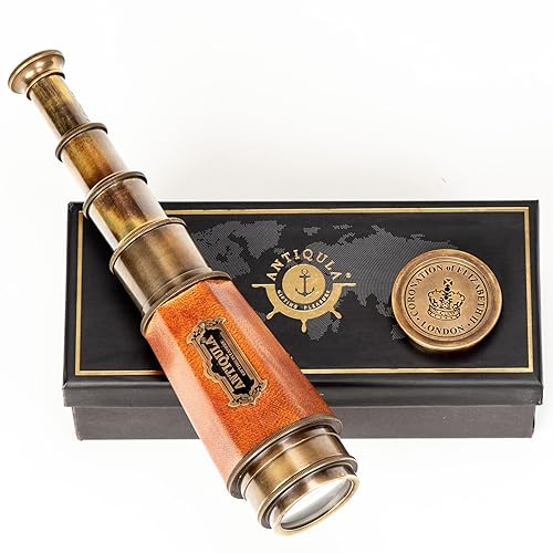 Antiqula Vintage Ship 20 Inches Hexagonal Taper Brass Telescope Powerful 20X Clear Vision Lens For Marine Sailor Easy To Use Trekking Coronation Of Elizabeth Ii Maritime Designer Nautical Replica