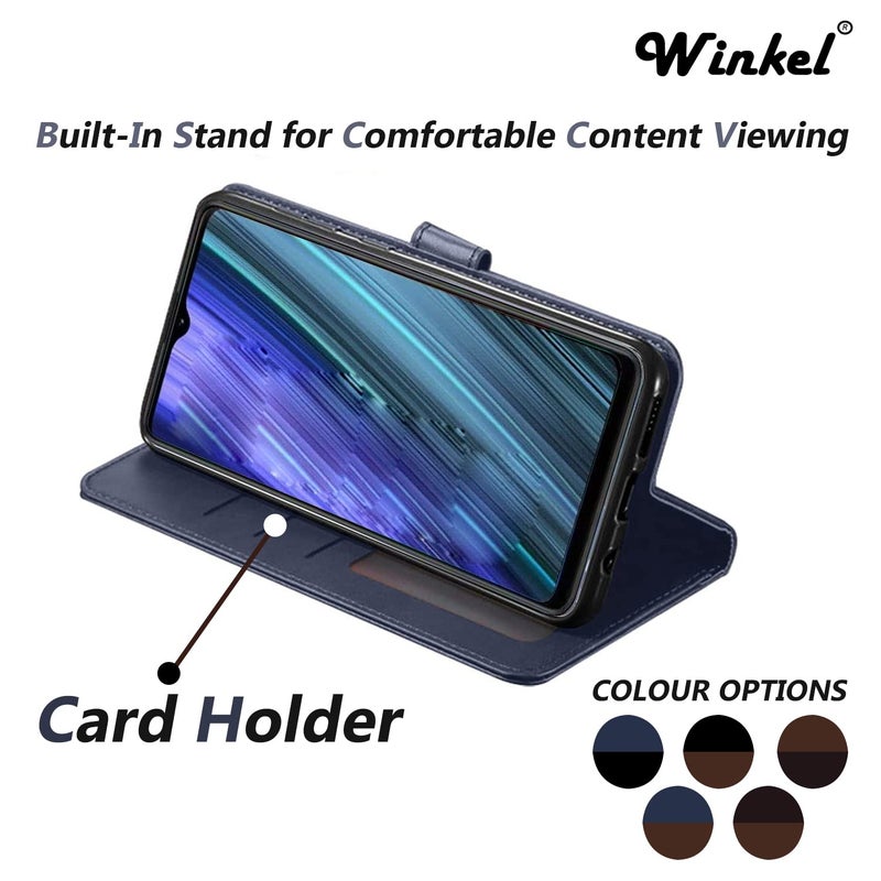Windmill Premium Vegan Leather Dual Flip Mobile Cover Case|Kickstand & Card Holder|360 Degree Grip Protection| Wallet Type with Magnetic Closure for Vivo Y01-(Blue with Black) - Image 3