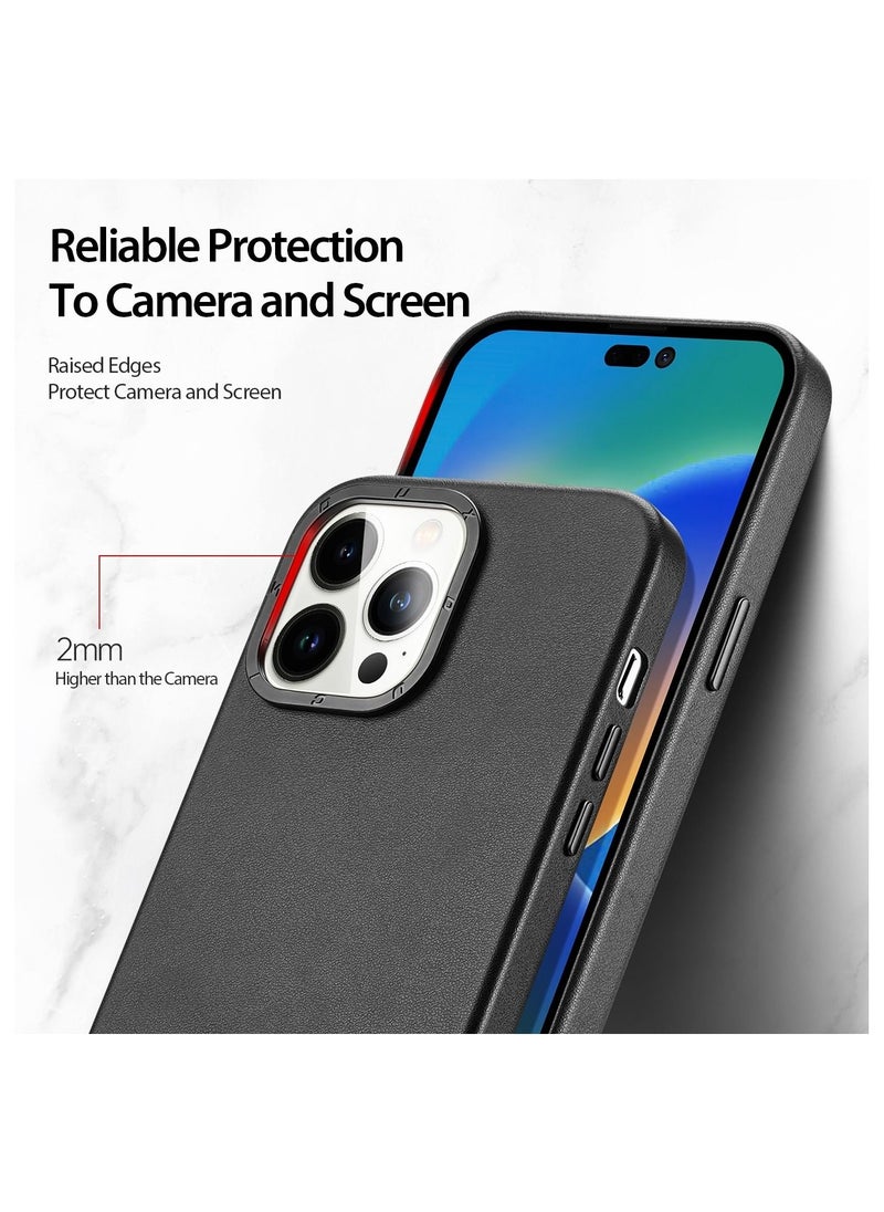 Generic - Grit Series PU Back Cover with MagSafe for iPhone 14 Pro Max_Black - Image 1