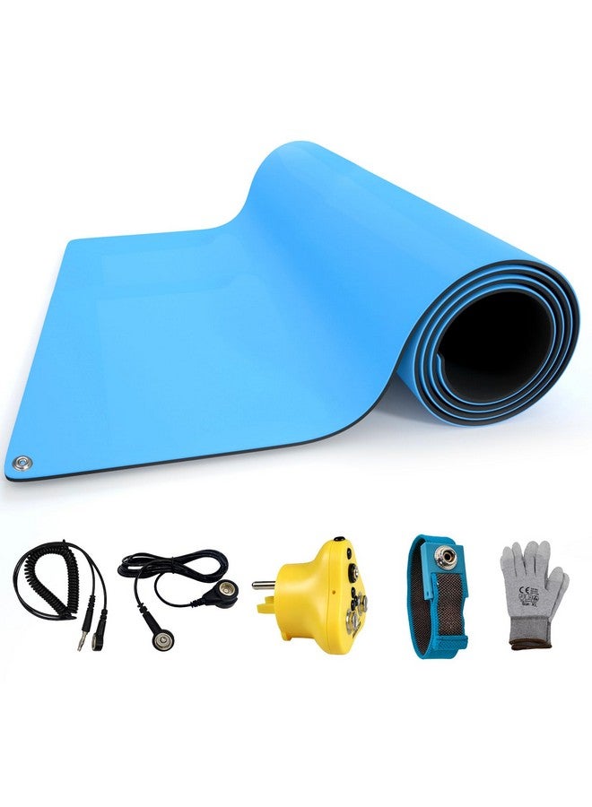 AIDACOM Aidacom 24x15 Inch ESD Anti Static Rubber Mat for Work Table Bench Floor with Wrist Strap, Antistatic Gloves, Earth Plug, Grounding Cord for ESD Sensitive Device Repair Assembly Soldering PC Building  - Image 1