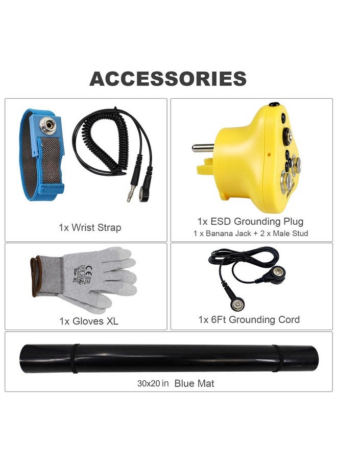 AIDACOM Aidacom 24x15 Inch ESD Anti Static Rubber Mat for Work Table Bench Floor with Wrist Strap, Antistatic Gloves, Earth Plug, Grounding Cord for ESD Sensitive Device Repair Assembly Soldering PC Building  - Image 5