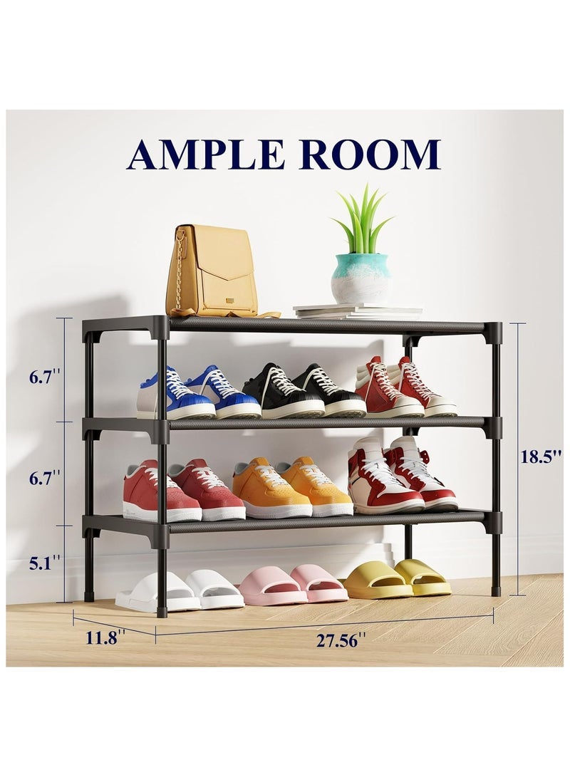 Nadrab Black Stackable Shoe Rack, Durable Non-Woven Shoe Organizer Shelf for Home, Entryway, Closet & Corridor - Image 2