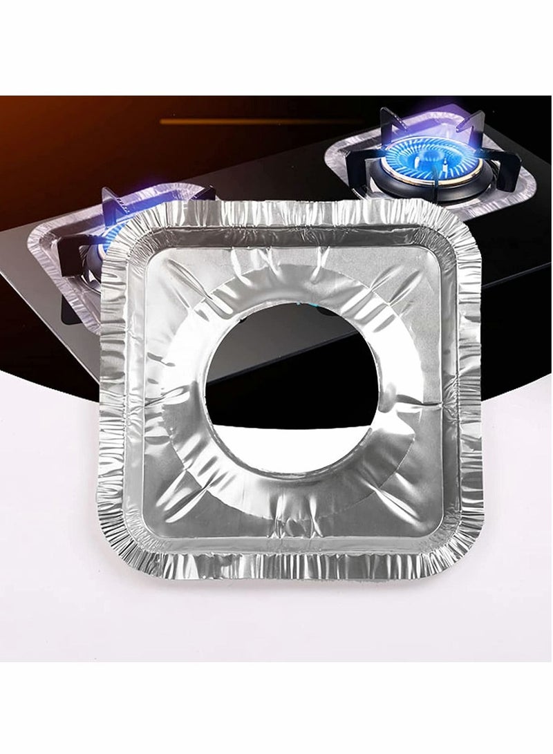 KASTWAVE أغطية موقد الموقد، 100 عبوة من بطانات موقد الغاز المربعة من رقائق الألومنيوم، أغطية رقائق الموقد المقاومة للاستعمال مرة واحدة، تحافظ على نظافة الموقد، بطانات الرقائق المعدنية لالتقاط الزيوت والشحوم وانسكابات الطعام، سهلة التنظيف (8.5 بوصة) - Image 3