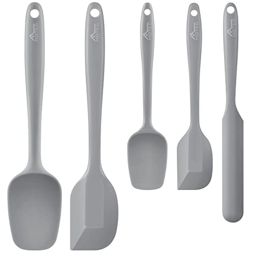 HOTEC 600 Heat Resistant BPAFree Silicone Rubber Spatula SetKitchen Cooking Spatulas Baking Mixing for Non Stick Cookware Dishwasher Safe Set of 5 Grey