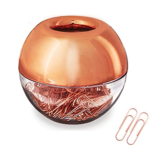 Supfoxer Rose Gold Magnetic Paper Clip Dispenser with 100pcs 1.1" Medium Paper Clips, Acrylic Holder for Office Decor - Image 1