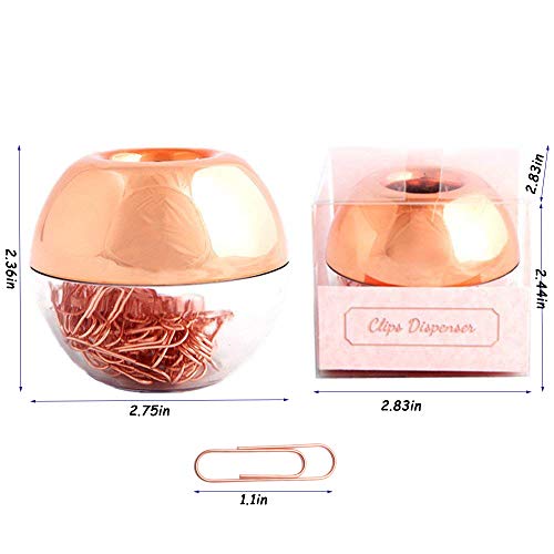 Supfoxer Rose Gold Magnetic Paper Clip Dispenser with 100pcs 1.1" Medium Paper Clips, Acrylic Holder for Office Decor - Image 4