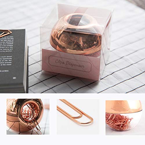 Supfoxer Rose Gold Magnetic Paper Clip Dispenser with 100pcs 1.1" Medium Paper Clips, Acrylic Holder for Office Decor - Image 5