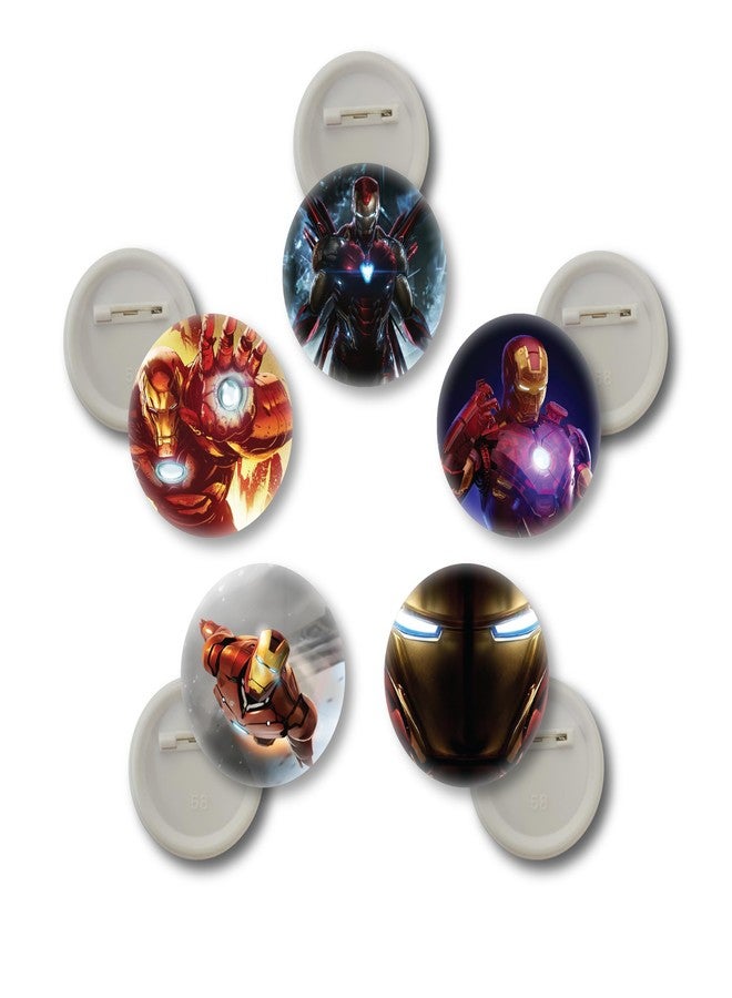 D2C Superhero Theme Button Badges, 58mm, Pack of 5, Gloss Finish, Vibrant Fan Collectible Pins for Bags T-Shirts Jackets Decoration (Iron~men2) - Image 1