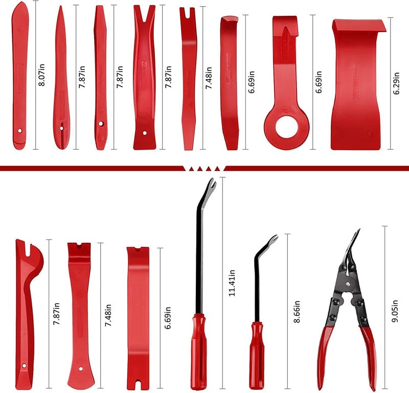 SCIENISH 19Pcs Auto Audio Trim Removal Tool Set & Clip Plier Upholstery Fastener Remover Nylon Dash Door Panel Stereo Tool (Red) - Image 3