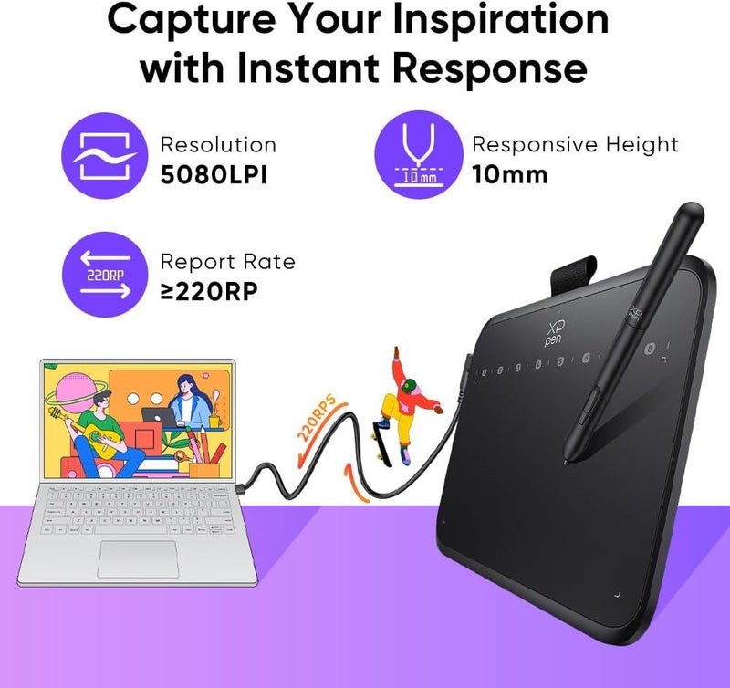 XPPen Deco 640 Drawing Tablet with 16384 Pressure Levels Sensitivity Battery-Free Stylus 6 * 4 Inch OSU Graphic Tablet for Digital Drawing Teaching Designing Editing Work for PC Mac Android - Image 3
