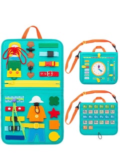 KASTWAVE Busy Board, 27 in 1 DIY Portable Felt Dressing Button Learning Board Early Educational Sensory Brain Toys for 1 2 3 4 Years Old Boys Girls Preschoolers(Green)  - Image 1