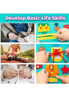 KASTWAVE Busy Board, 27 in 1 DIY Portable Felt Dressing Button Learning Board Early Educational Sensory Brain Toys for 1 2 3 4 Years Old Boys Girls Preschoolers(Green)  - Image 5
