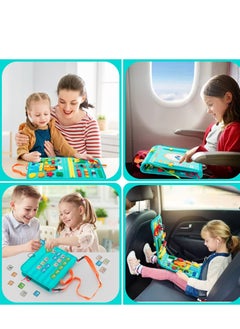 KASTWAVE Busy Board, 27 in 1 DIY Portable Felt Dressing Button Learning Board Early Educational Sensory Brain Toys for 1 2 3 4 Years Old Boys Girls Preschoolers(Green)  - Image 4