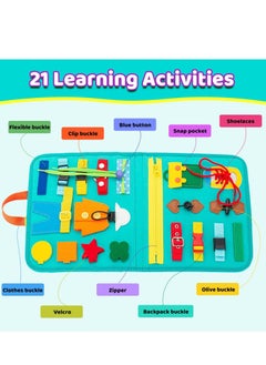 KASTWAVE Busy Board, 27 in 1 DIY Portable Felt Dressing Button Learning Board Early Educational Sensory Brain Toys for 1 2 3 4 Years Old Boys Girls Preschoolers(Green)  - Image 3